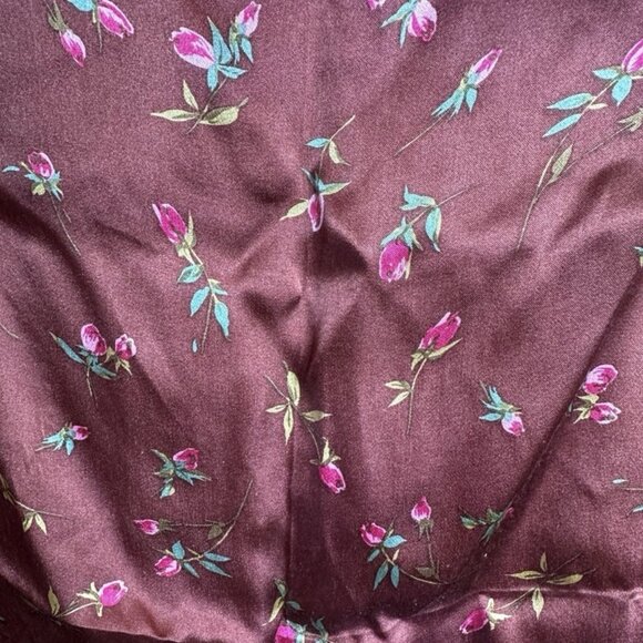 Guess Flower Pattern Brown Silk Square Scarf - Picture 2 of 7